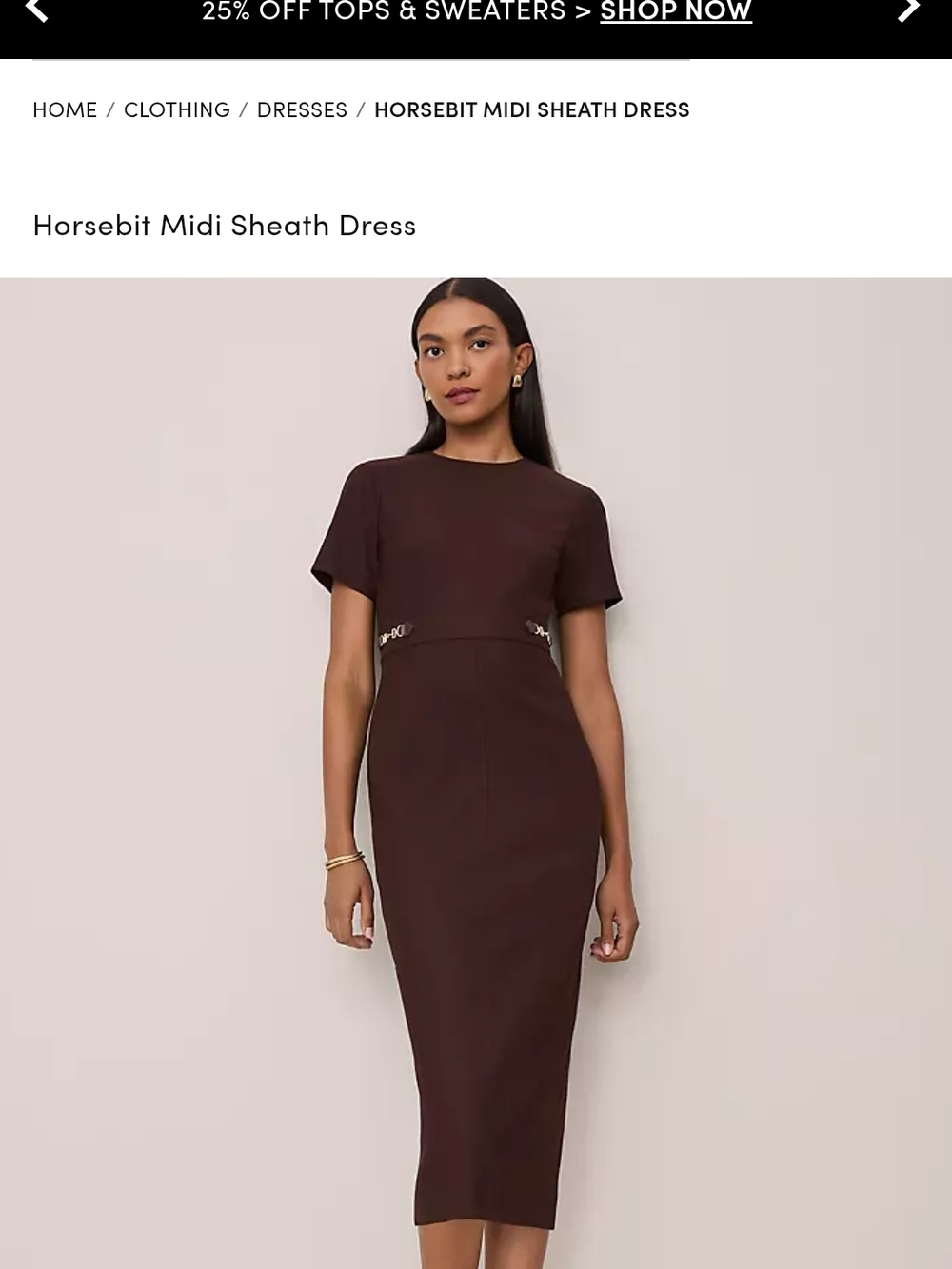 Horsebit Midi Sheath Dress in Dark Brown